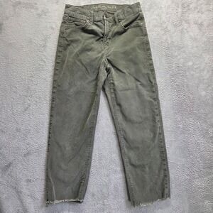 American Eagle Jeans Womens 4 Green 90s Straight Crop Frayed Hem Corduroy